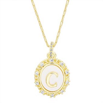 Paige Harper Mother of Pearl Disc & Cubic Zirconia Border Initial Necklace