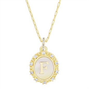 Paige Harper Mother of Pearl Disc & Cubic Zirconia Border Initial Necklace