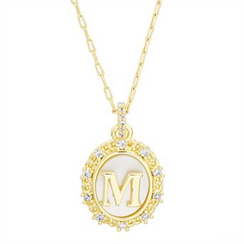 Paige Harper Mother of Pearl Disc & Cubic Zirconia Border Initial Necklace
