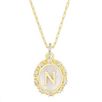 Paige Harper Mother of Pearl Disc & Cubic Zirconia Border Initial Necklace