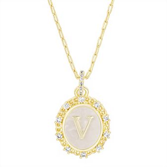 Paige Harper Mother of Pearl Disc & Cubic Zirconia Border Initial Necklace