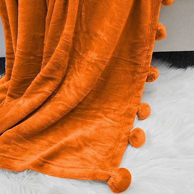 Home Soft Things Pom Pom Fleece Throw Blanket