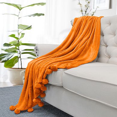 Home Soft Things Pom Pom Fleece Throw Blanket