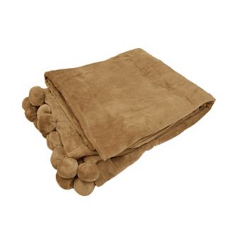 Home Soft Things Pom Pom Fleece Throw Blanket