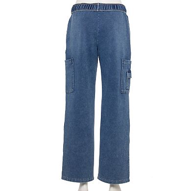 Juniors' Vanilla Star Knit Wide Leg Cargo Pants