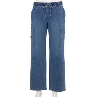 Juniors' Vanilla Star Knit Wide Leg Cargo Pants