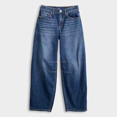 Juniors' Project Indigo Back Elastic Waistband Barrel Jeans