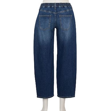 Juniors' Project Indigo Back Elastic Waistband Barrel Jeans
