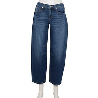 Juniors' Project Indigo Back Elastic Waistband Barrel Jeans