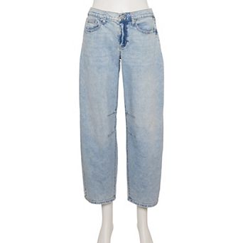 Juniors' Project Indigo Back Elastic Waistband Barrel Jeans