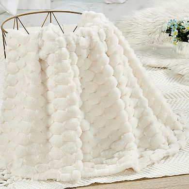 Home Soft Things Jacquard Hexagon Textured Faux Fur Throw Blanket