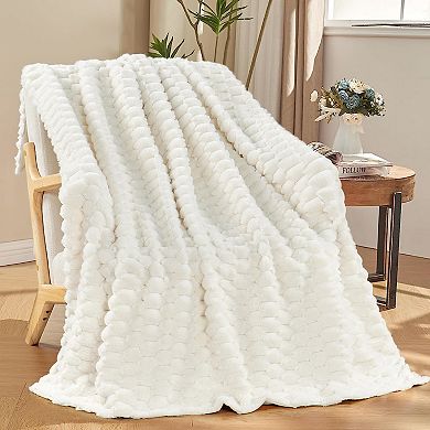 Home Soft Things Jacquard Hexagon Textured Faux Fur Throw Blanket