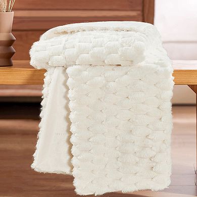Home Soft Things Jacquard Hexagon Textured Faux Fur Throw Blanket