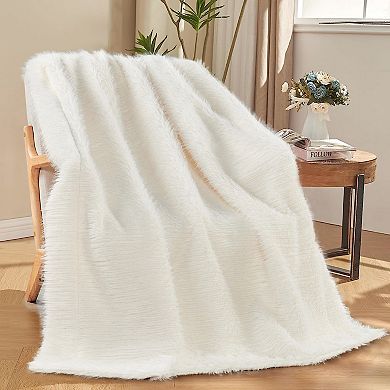Home Soft Things Pinstripe Textured Faux Fur Throw Blanket
