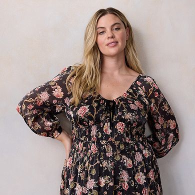 Women's Plus LC Lauren Conrad Shirred Bodice Midi Dress