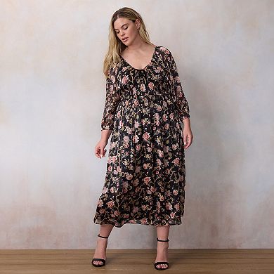 Women's Plus LC Lauren Conrad Shirred Bodice Midi Dress