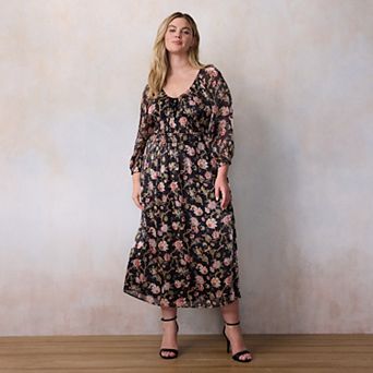 Plus Size LC Lauren Conrad Shirred Bodice Midi Dress