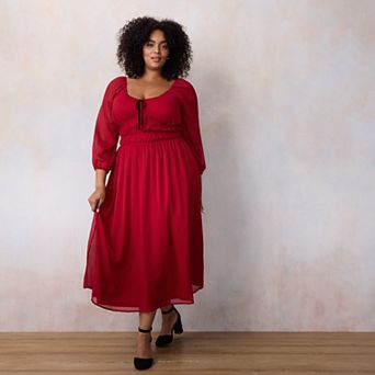 Plus Size LC Lauren Conrad Shirred Bodice Midi Dress