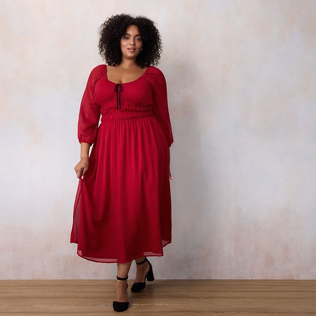 Plus Size LC Lauren Conrad Shirred Bodice Midi Dress