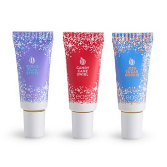 eos Holiday Collection 3 pc 24H Moisture Super Balm Lip Gloss Set – Candy Cane Swirl, Sugar Plum, & Berry Brûlée