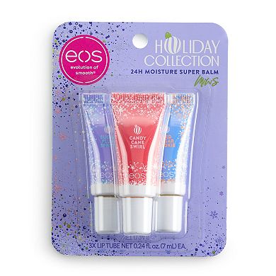 eos Holiday Collection 3-pc. 24H Moisture Super Balm Lip Gloss Set – Candy Cane Swirl, Sugar Plum, & Berry Brûlée