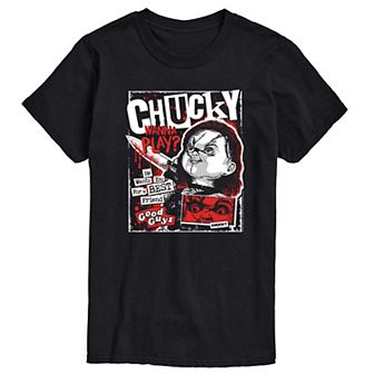 Men's Chucky Wanna Play Metal Comic Cover Graphic Tee