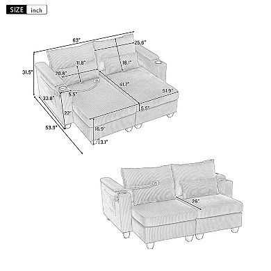 Merax Convertible Chaise Lounge 63" Loveseat Sofa