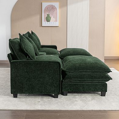 Merax 111" Sectional Sofa Chenille Upholstered Sofa with Two Removable Ottoman