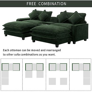 Merax 111" Sectional Sofa Chenille Upholstered Sofa with Two Removable Ottoman