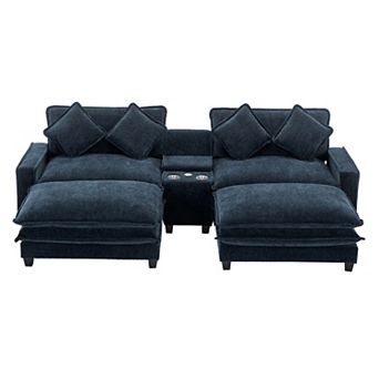 Merax 111" Sectional Sofa Chenille Upholstered Sofa with Two Removable Ottoman