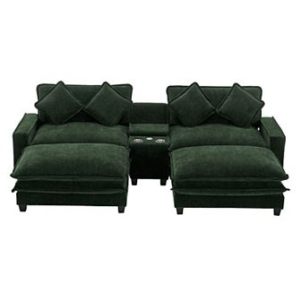 Merax 111" Sectional Sofa Chenille Upholstered Sofa with Two Removable Ottoman