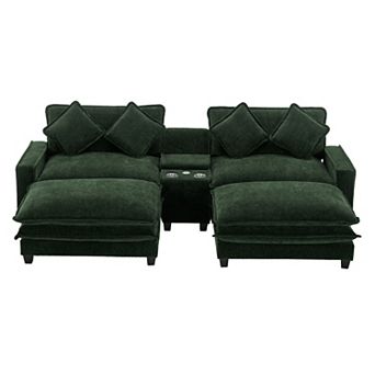 Merax 111" Sectional Sofa Chenille Upholstered Sofa with Two Removable Ottoman