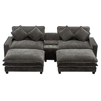 Merax 111" Sectional Sofa Chenille Upholstered Sofa with Two Removable Ottoman