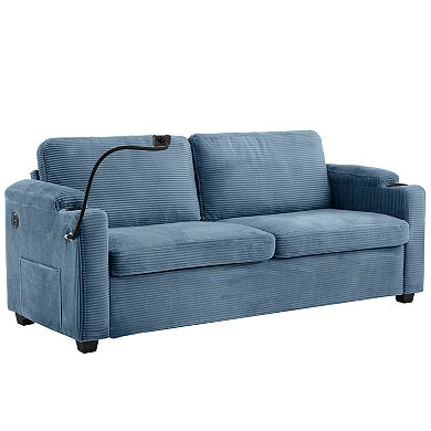 Merax 72.8" Corduroy Sleeper Sofa Loveseat Sofa with Full Size Mattress
