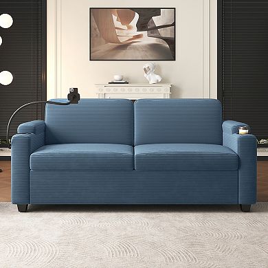 Merax 72.8" Corduroy Sleeper Sofa Loveseat Sofa with Full Size Mattress