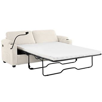 Merax 72.8" Corduroy Sleeper Sofa Loveseat Sofa with Full Size Mattress