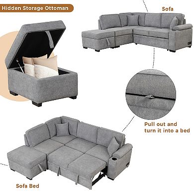 Merax 84.75" Sleeper Sofa Bed,2 in 1 Pull Out sofa bed L Shape Couch with Storage Ottoman