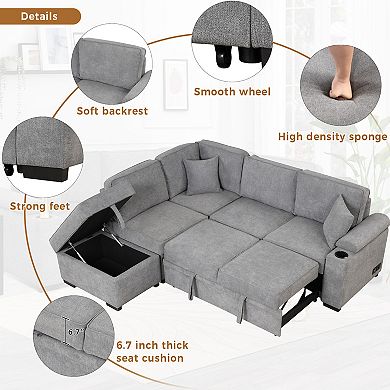 Merax 84.75" Sleeper Sofa Bed,2 in 1 Pull Out sofa bed L Shape Couch with Storage Ottoman