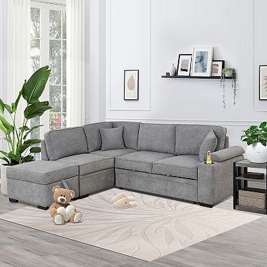 Merax 84.75" Sleeper Sofa Bed,2 in 1 Pull Out sofa bed L Shape Couch with Storage Ottoman