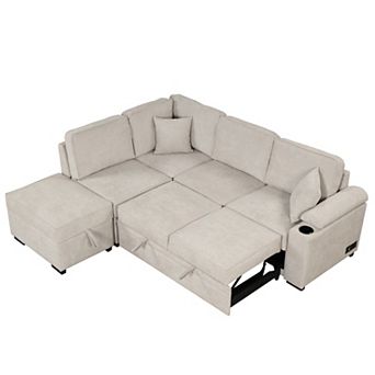 Merax 84.75" Sleeper Sofa Bed,2 in 1 Pull Out sofa bed L Shape Couch with Storage Ottoman