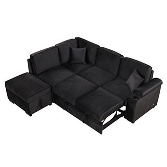Merax 84.75" Sleeper Sofa Bed,2 in 1 Pull Out sofa bed L Shape Couch with Storage Ottoman