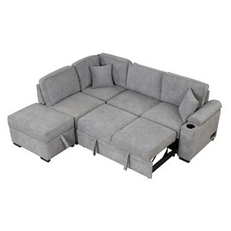 Merax 84.75" Sleeper Sofa Bed,2 in 1 Pull Out sofa bed L Shape Couch with Storage Ottoman