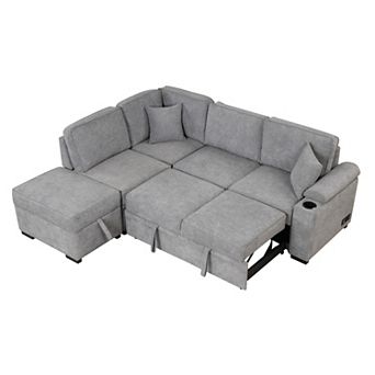 Merax 84.75" Sleeper Sofa Bed,2 in 1 Pull Out sofa bed L Shape Couch with Storage Ottoman