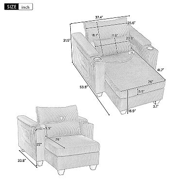 Merax Convertible Chaise Lounge 37.4" Sofa Chair