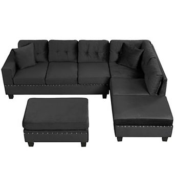 Merax 105" Modern Sectional Sofa with Storage Ottoman, L-Shape Couch with 2 Pillows and Cup Holders