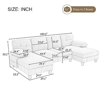Merax U-shaped Sectional Sofa 103.5" Chenille Fabric Couch