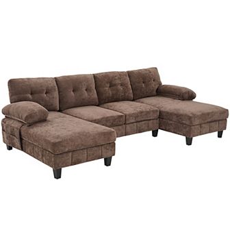 Merax U-shaped Sectional Sofa 103.5" Chenille Fabric Couch