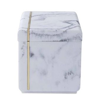 Oro Streak Marble Resin Cotton Jar with Brass Lid Bathroom Storage for Cotton Balls & Swabs, 3.35"