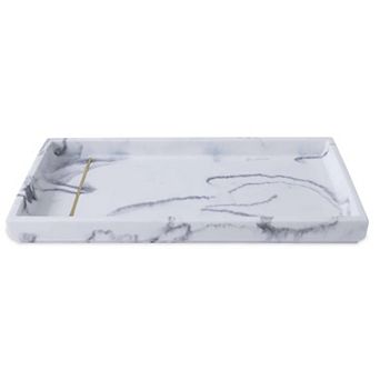 Oro Streak Marble Resin Vanity Tray with Brass Inlay Organizer for Jewelry & More 10.83" x 3.94"