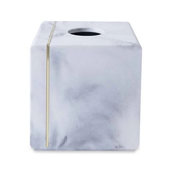 Oro Streak Marble Resin Tissue Box Cover with Brass Inlay Bathroom Holder 5.51" x 5.51" x 5.71
